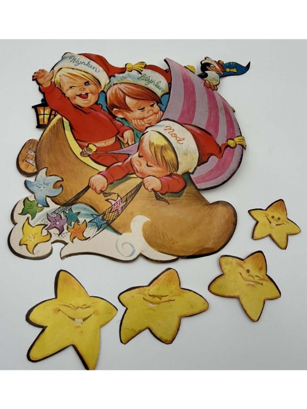 Wynken Blynken & Nod Mother Goose Nursery Wall Die Cut Vintage Retro Kids Decor